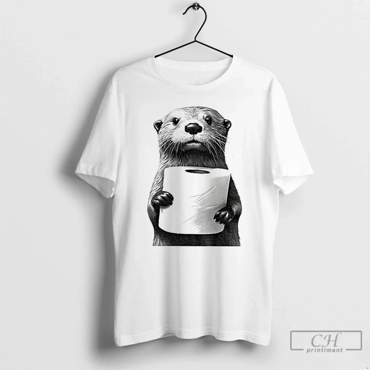 Premium Cute Otter Holding Toilet Paper Funny Meme T Shirts Unisex , , , Long Sleeve Tee