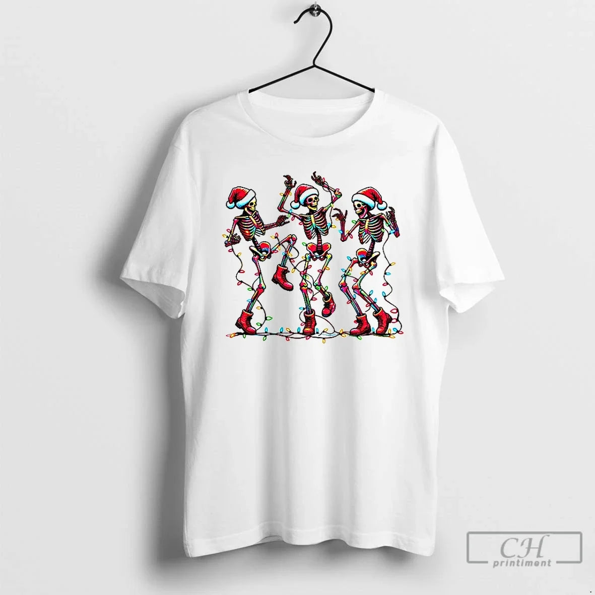 Premium Dancing Skeleton Santa Hat Merry Christmas 2025 T Shirts Unisex , , , Long Sleeve Tee