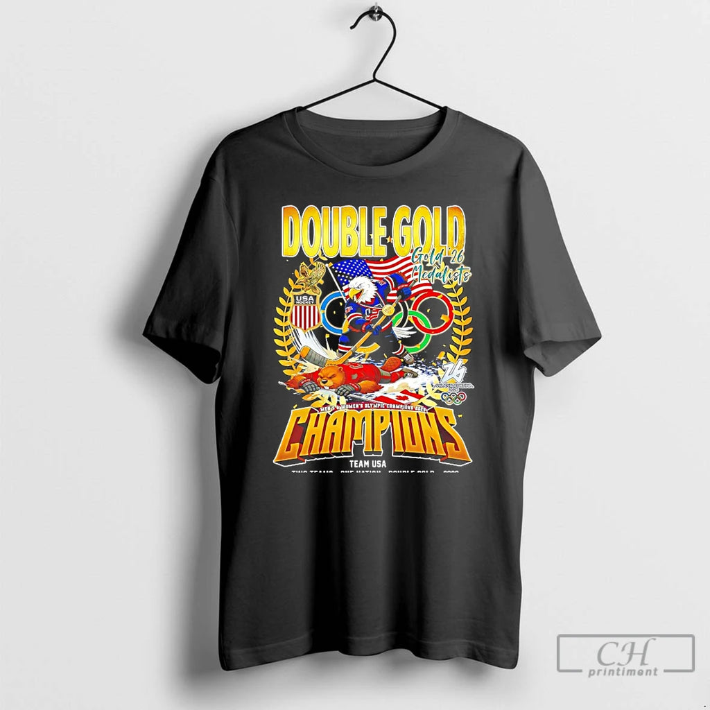 Premium Double Gold 2026 Medalists Champions Team Usa Two Team One Nation T Shirts Sweater