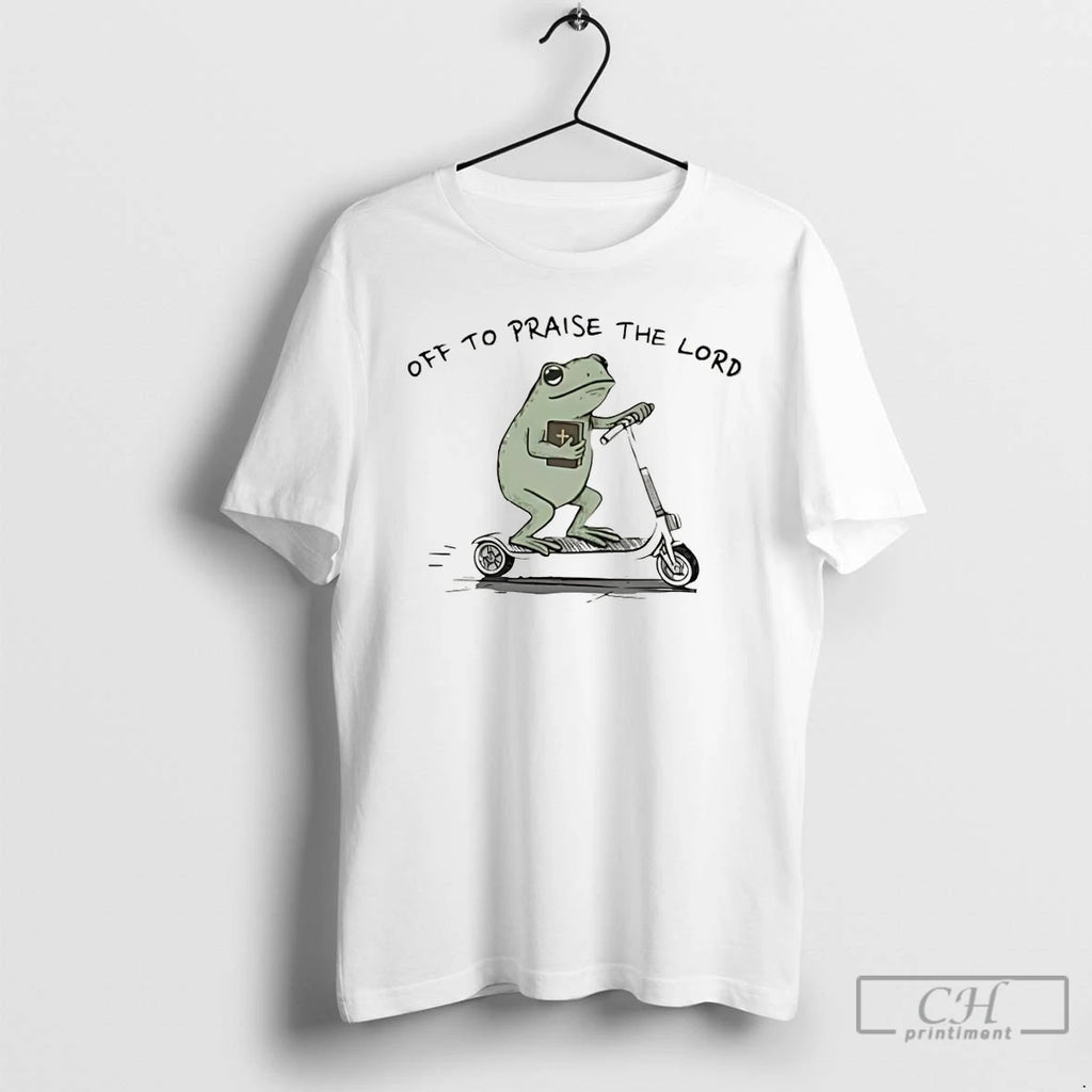 Premium Funny Christian Frog Off To Praise The Lord
