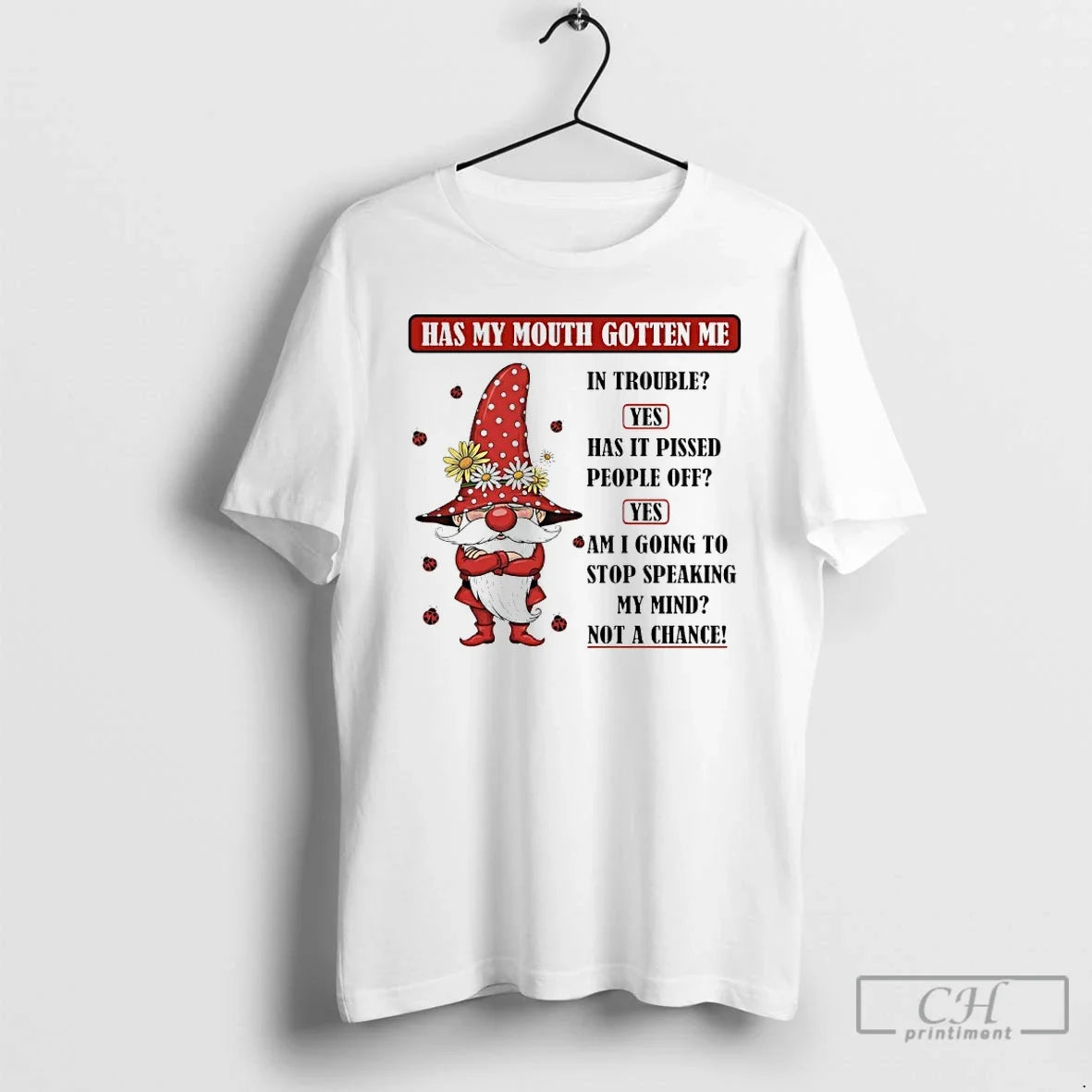 Premium Gnome Has My Mouth Gotten Me In Trouble Yes Has It Pissed People Off Unisex , , , Long Sleeve Tee