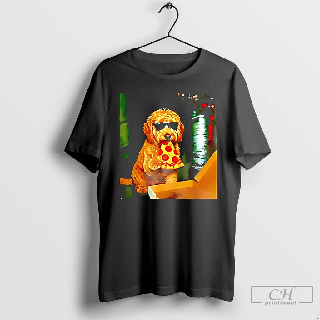 Premium Goldendoodle Eating Pizza Holding Glasses Meme