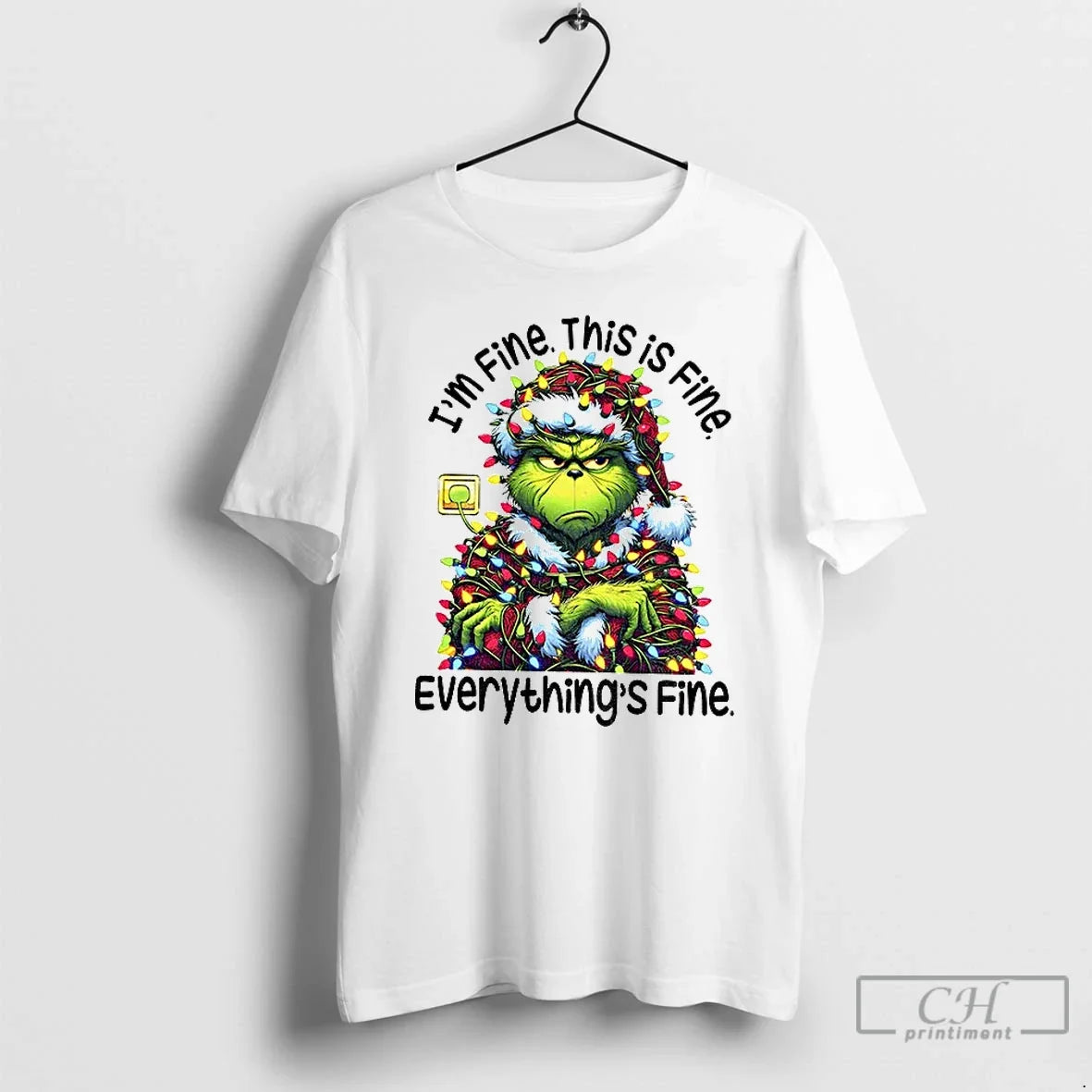 Premium Grinch Im Fine This Is Fine Everythings Fine Happy Christmas Day T Shirts Unisex , , , Long Sleeve Tee