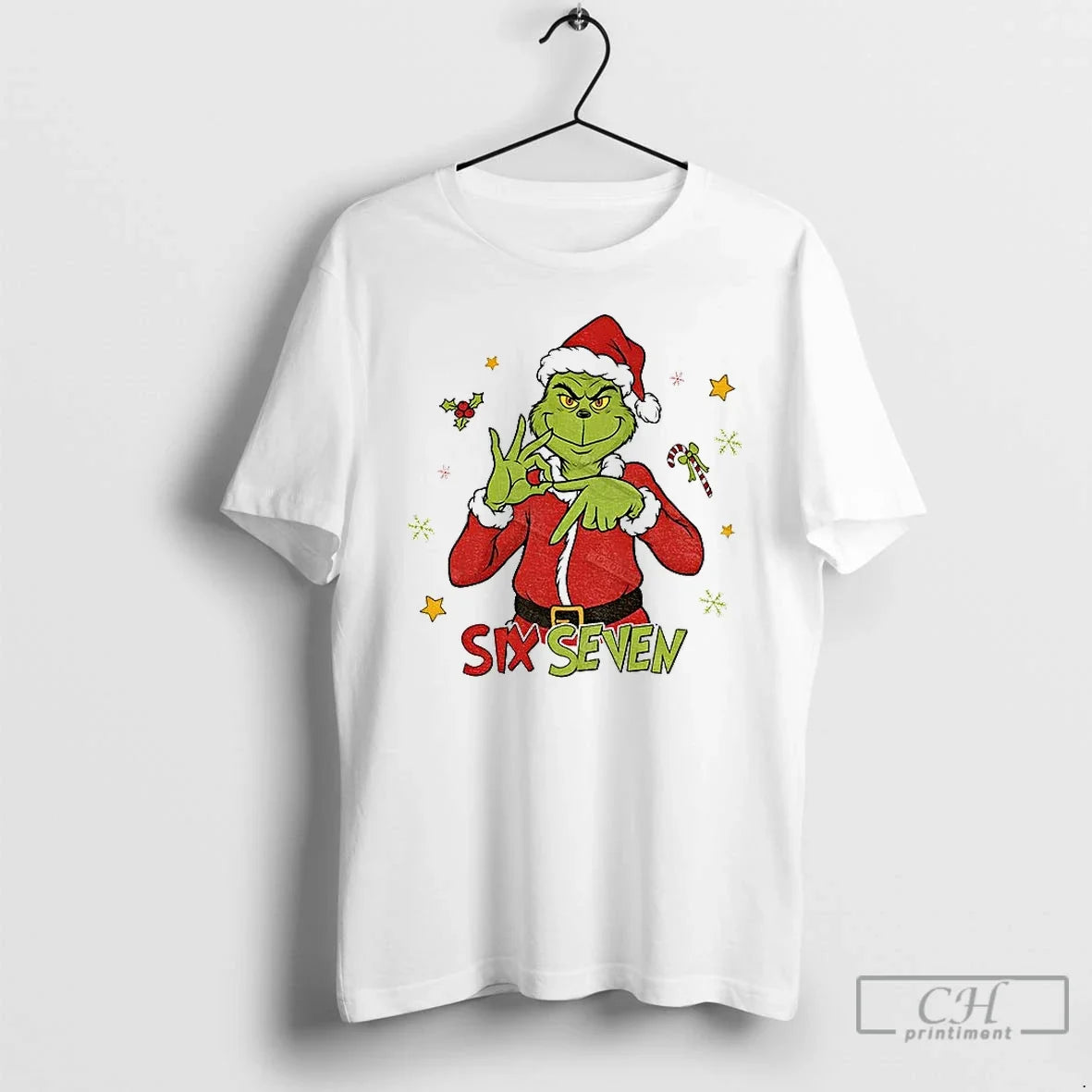 Premium Grinch Santa Hat Six Seven Meme Christmas 2025 T Shirts Unisex , , , Long Sleeve Tee