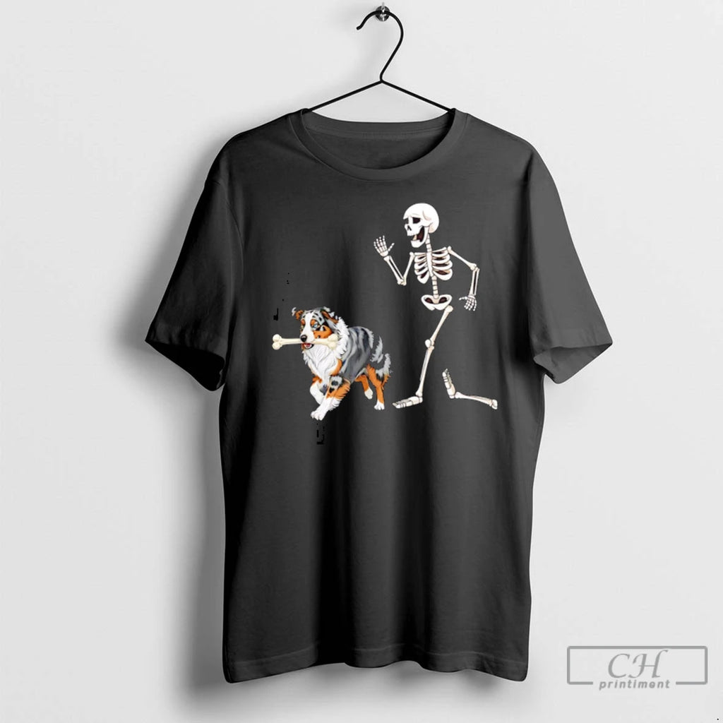 Premium Halloween Australian Shepherd And Skeleton