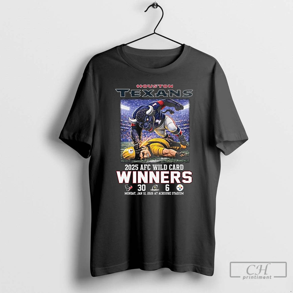 Premium Houston Texans 2025 Afc Wild Card Winners Score 30 6 Mascot T Shirts Sweater