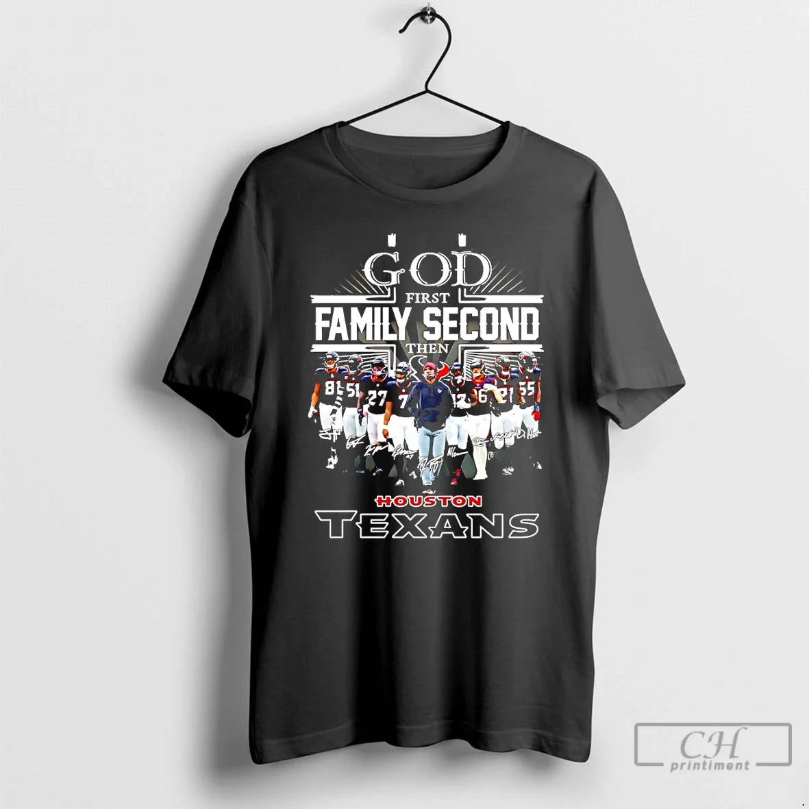 Houston Texans Football God First Family Second Then Panther Football Signature T-Shirts