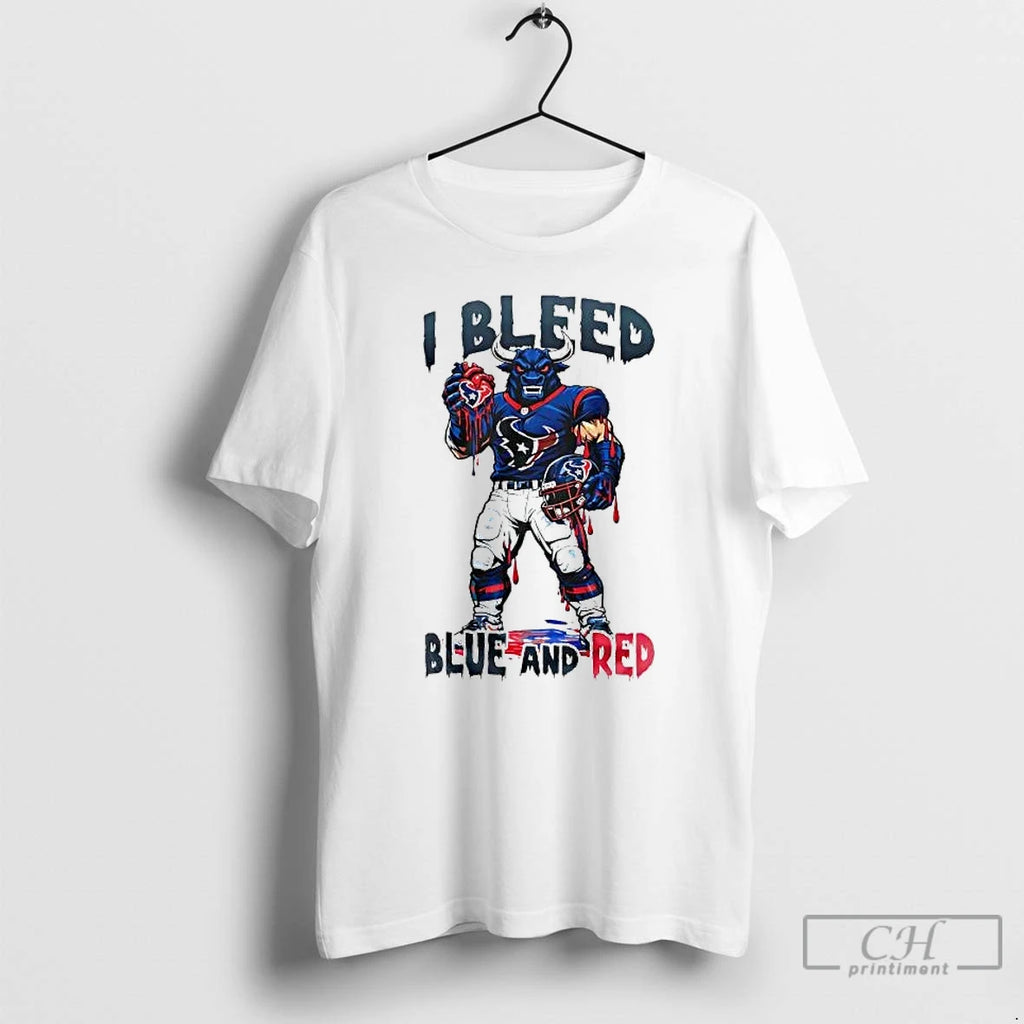 Premium Houston Texans Mascot I Bleed Blue And Red