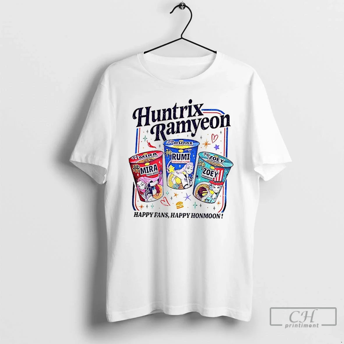 Premium Huntrix Ramyeon Nights Happy Fans Happy Honmoon Noodle Kpop 2025 T Shirts Unisex , , , Long Sleeve Tee