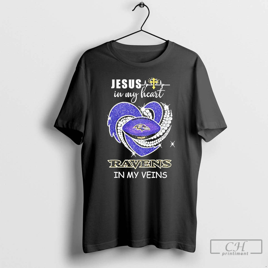 Premium Jesus In My Heart Baltimore Ravens In My Veins Logo Team T Shirts Sweater