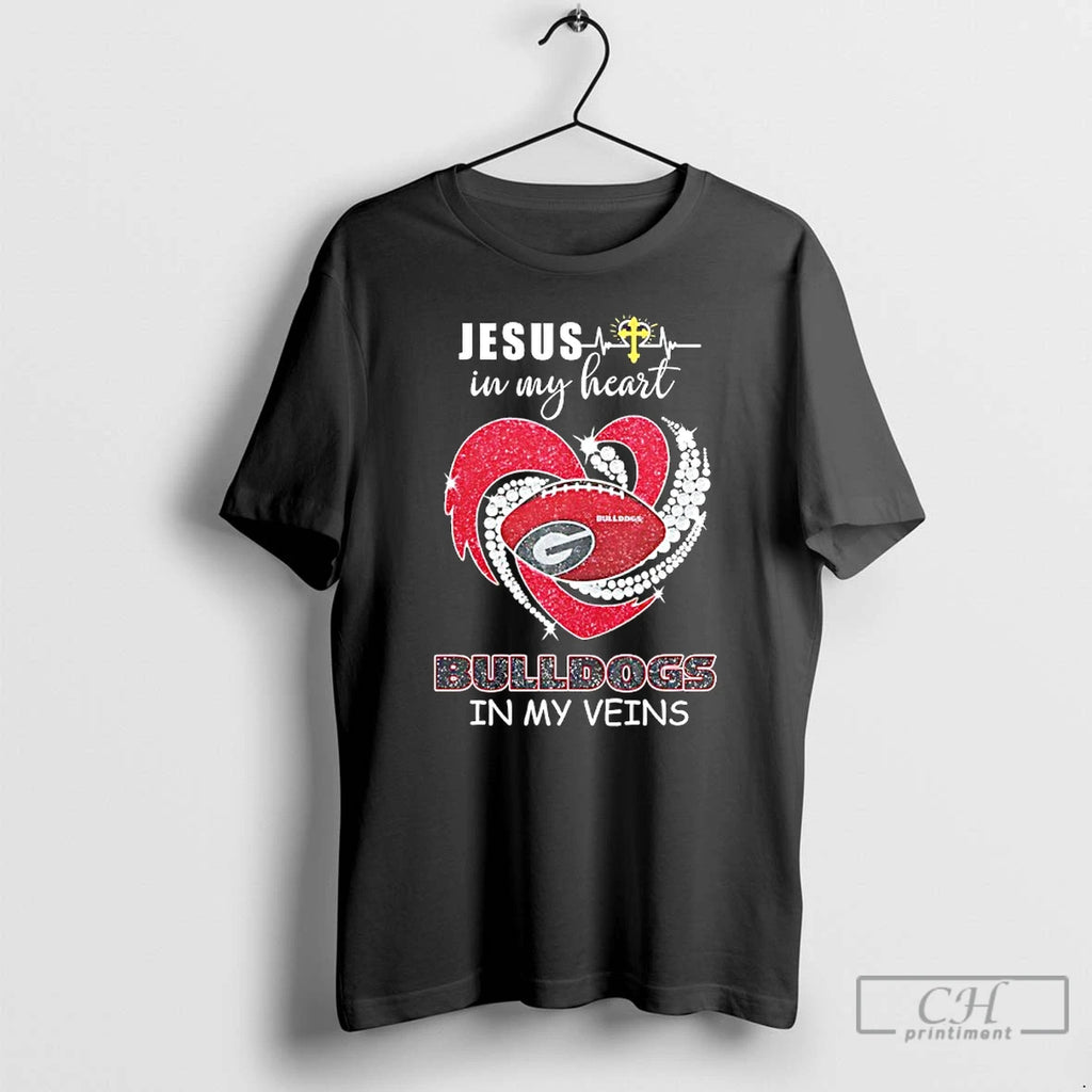 Premium Jesus In My Heart Georgia Bulldogs In My Veins Diamond Heart T Shirts Sweater