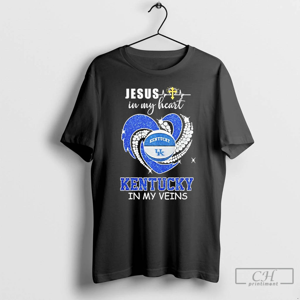 Premium Jesus In My Heart Kentucky Wildcats In My Veins Diamond Heart T Shirts Sweater