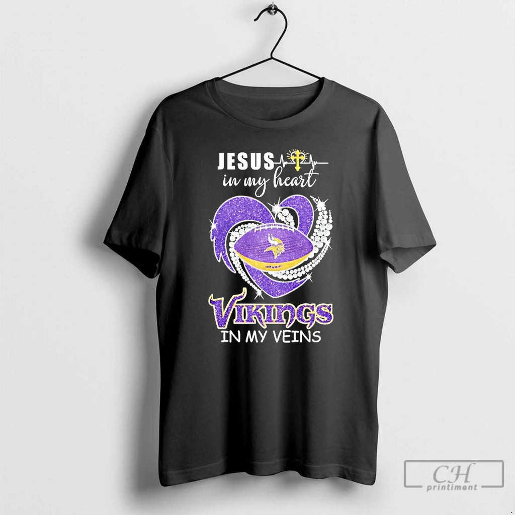 Premium Jesus In My Heart Minnesota Vikings In My Veins Logo Team T Shirts Sweater