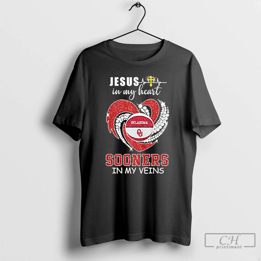 Premium Jesus In My Heart Oklahoma Sooners In My Veins Diamond Heart T Shirts Sweater