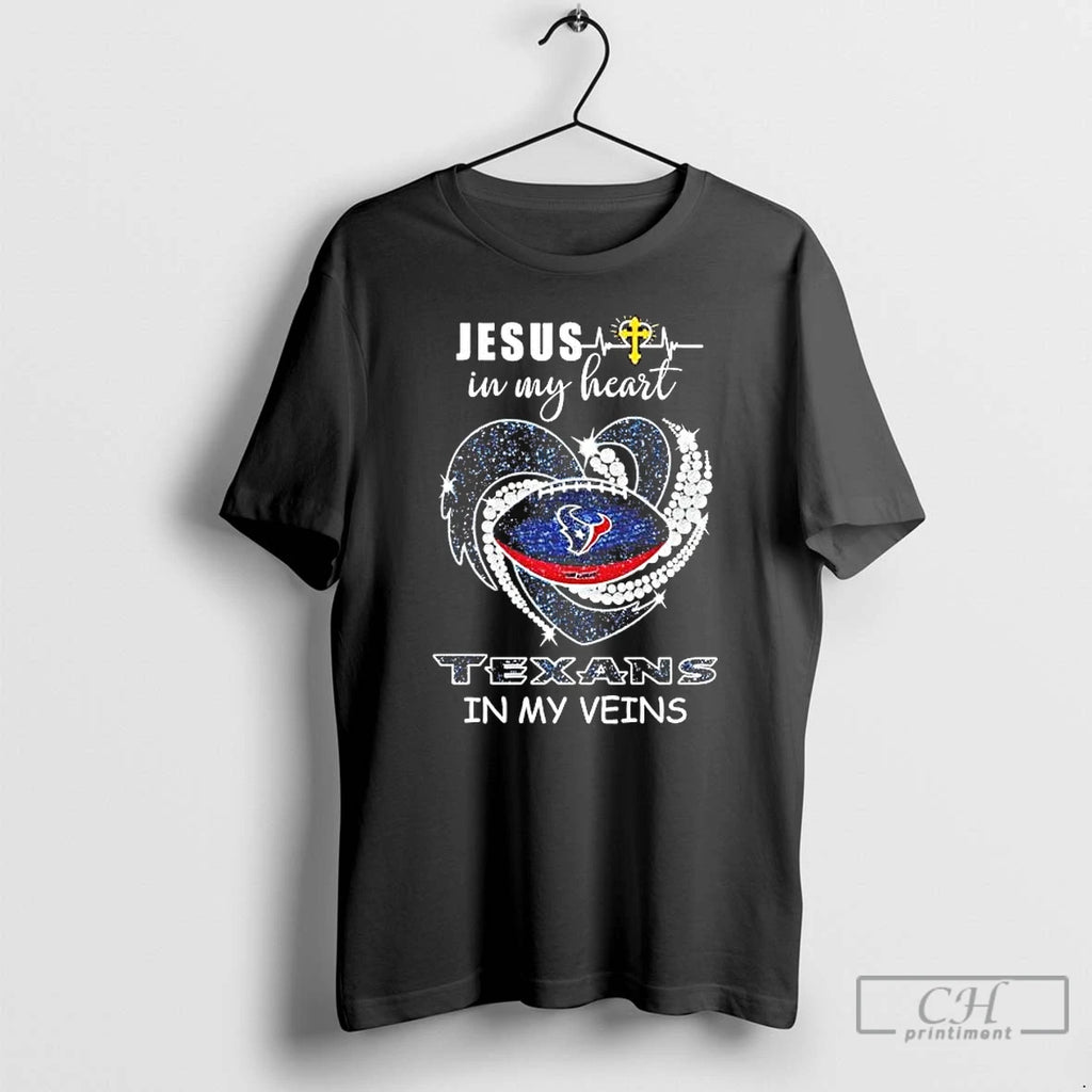 Premium Jesus In My Heart Texans In My Veins Diamond Heart Tee T Shirts Sweater