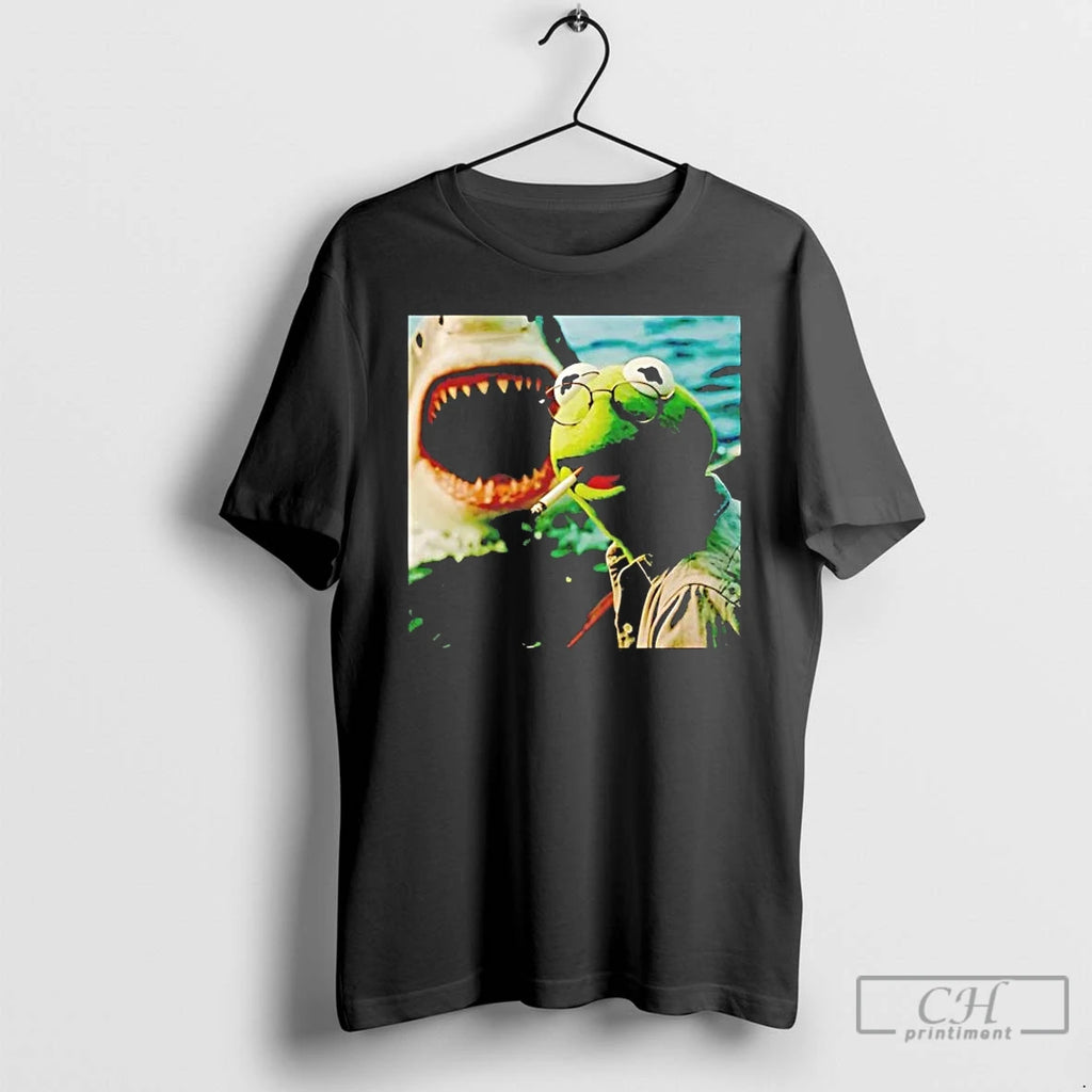 Premium Kermit The Frog Smoking Selfie With Shark