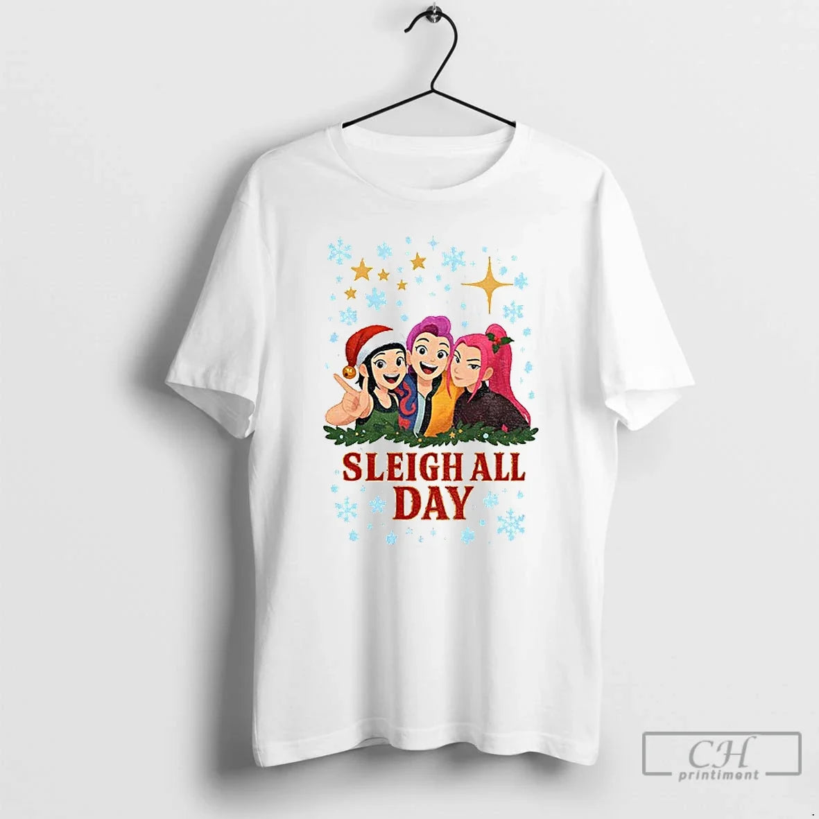 Premium Kpop Demon Hunter Huntrix Sleigh All Day Holiday Christmas T Shirts Unisex , , , Long Sleeve Tee