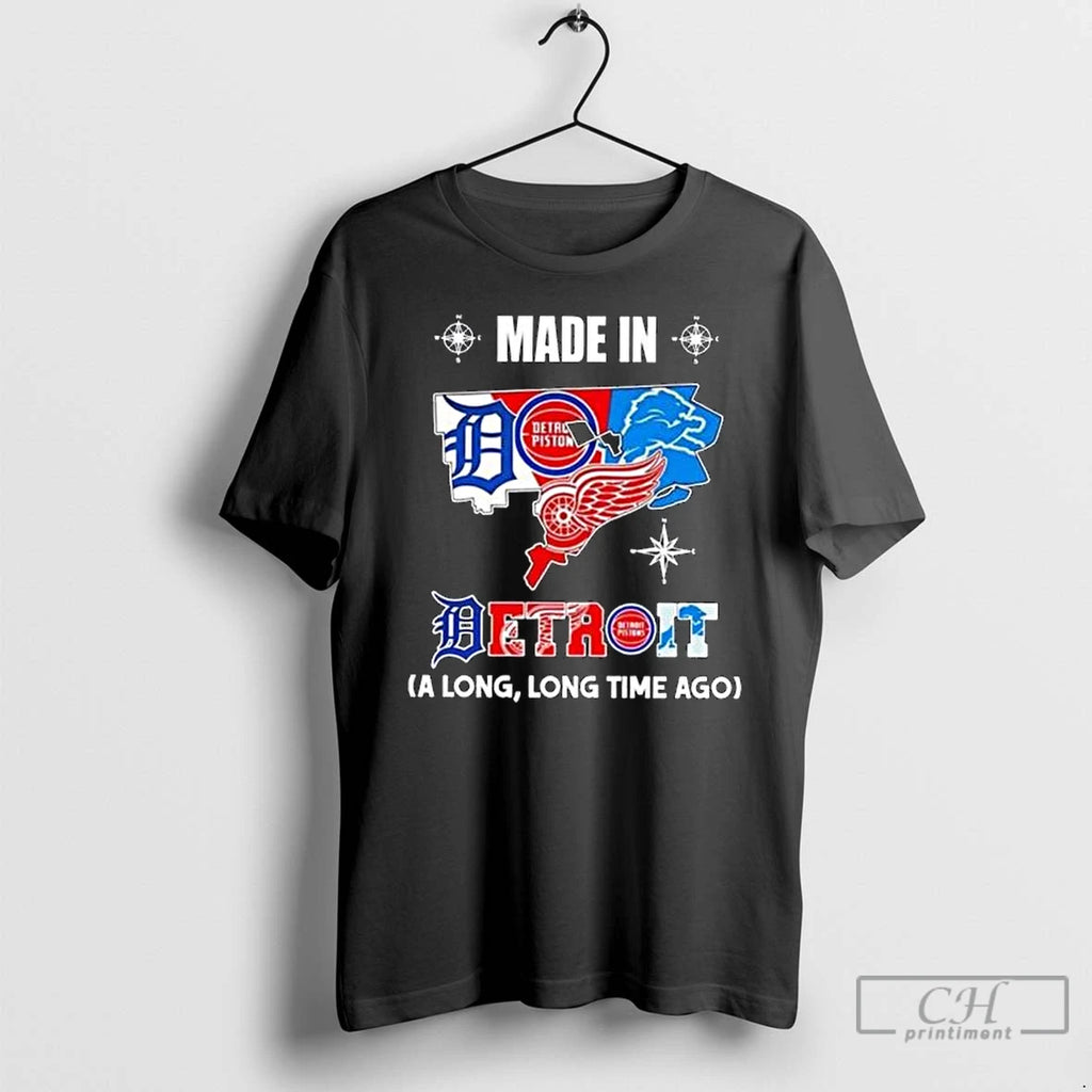 Premium Made In Detroit A Long Long Time Ago State Logo Map 2026 T Shirts