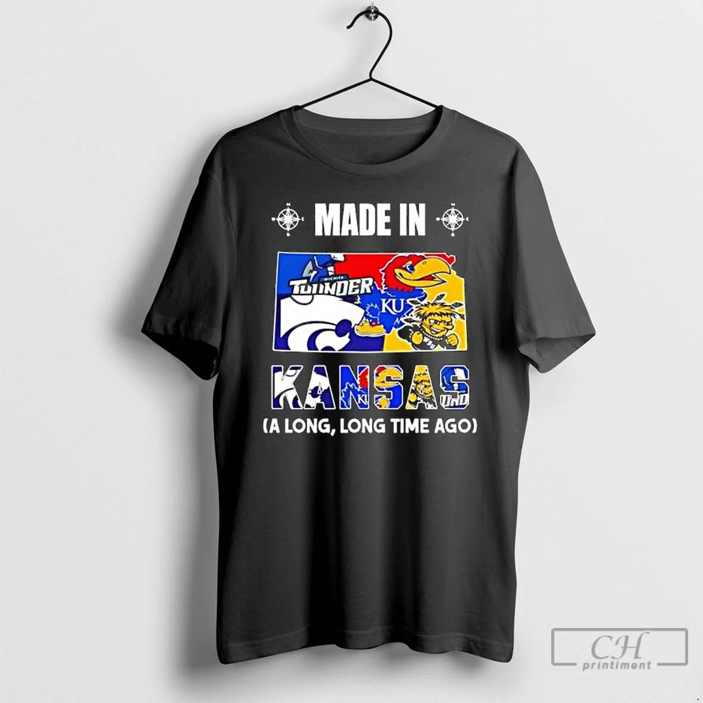Premium Made In Kansas A Long Long Time Ago State Logo Map 2026 T Shirts