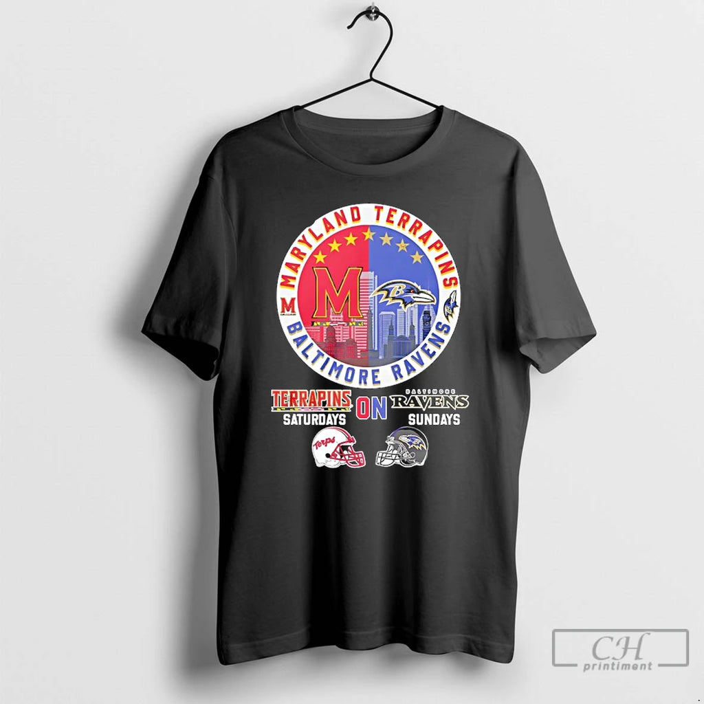 Premium Maryland Terrapins On Saturdays And Baltimore Ravens On Sundays Helmet Logo Mashup T Shirts