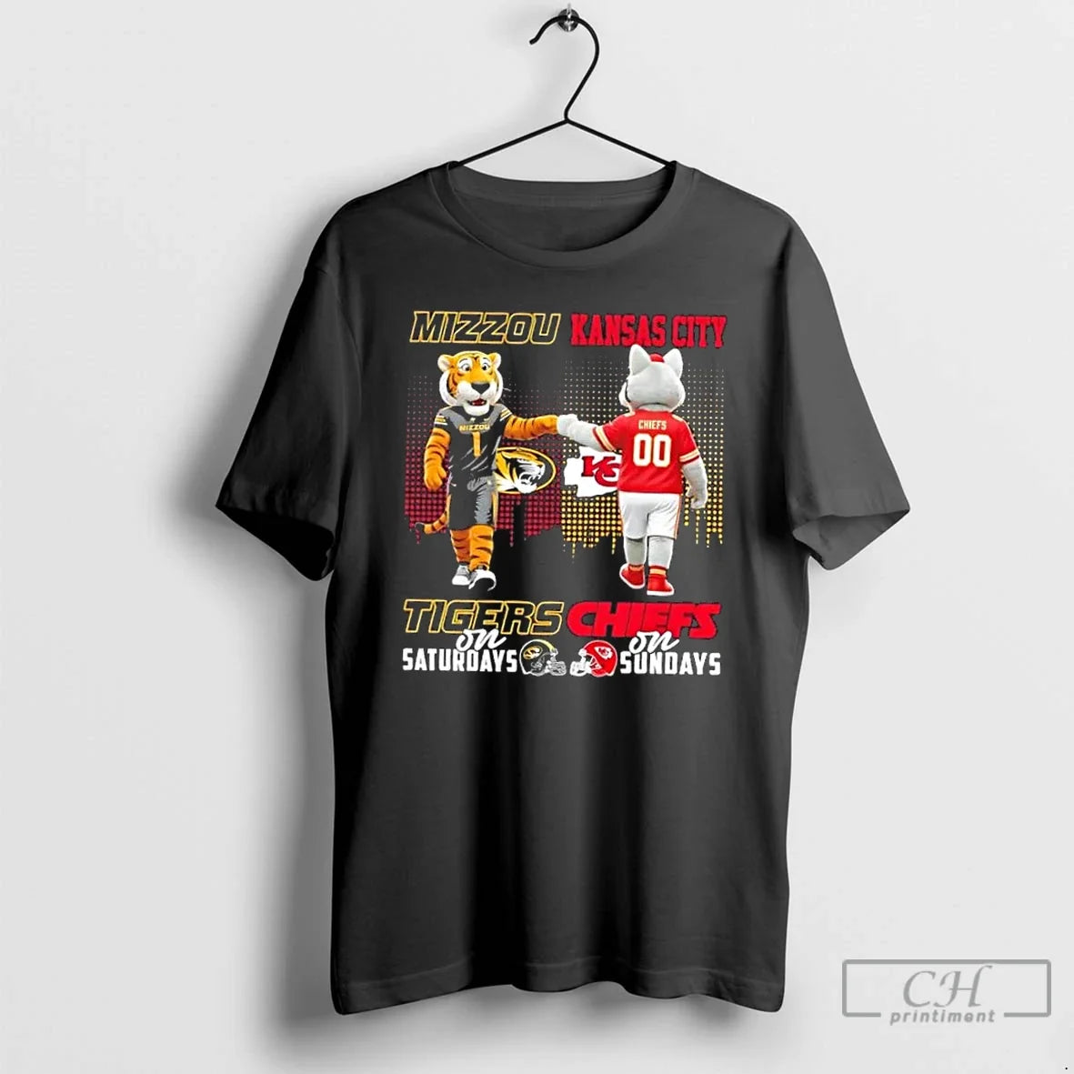 Mascots Missouri Tigers Saturdays X Kansas City Chiefs Sundays Skyline T-Shirts