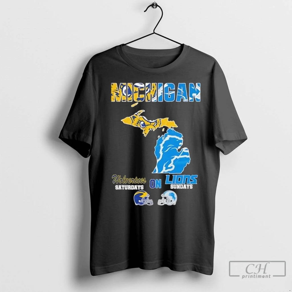Premium Michigan Sports Map Michigan Wolverines Saturdays On Detroit Lions Sundays