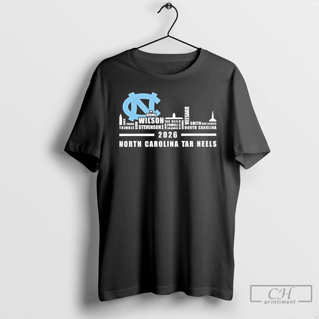 Premium North Carolina Tar Heels 2026 Players Names City Skyline Tee