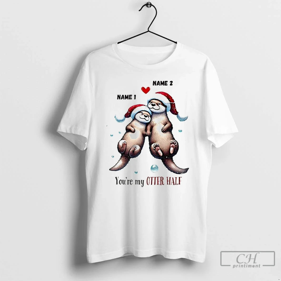 Premium Otter Santa Hat Youre My Otter Half Christmas T Shirts Unisex , , , Long Sleeve Tee