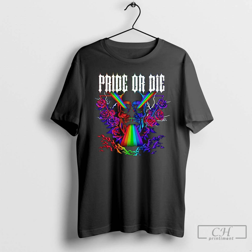 Premium Pride Or Die Skull Rainbow Graphic