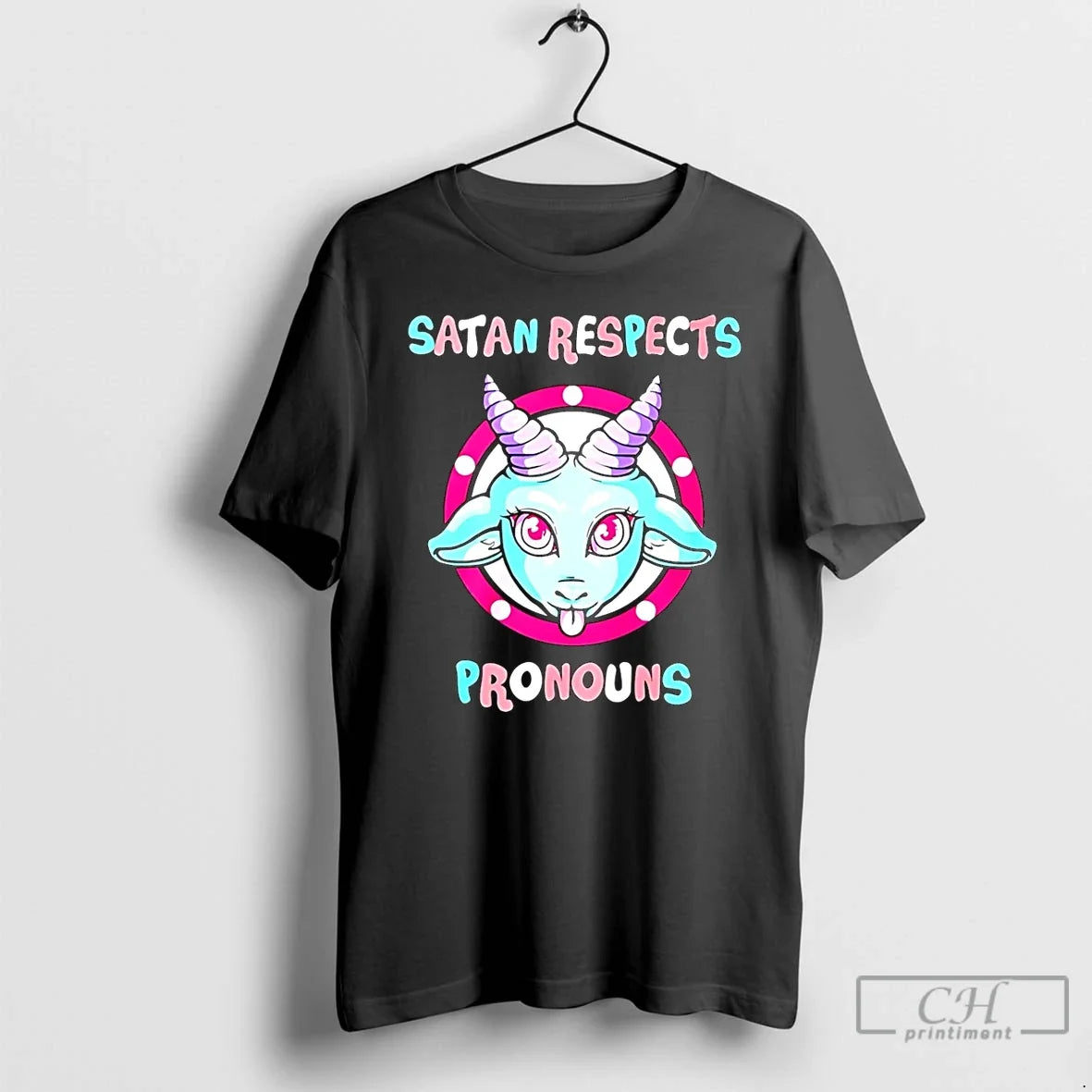 Premium Satan Respects Pronouns Goat T Shirts Unisex , , , Long Sleeve Tee