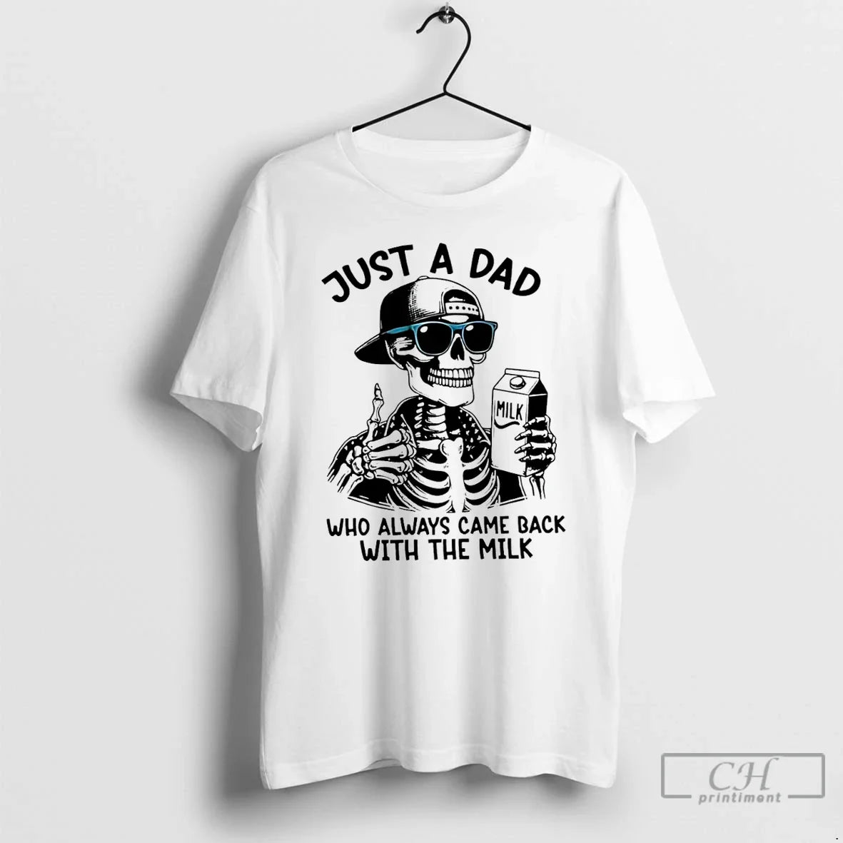 Premium Skeleton Just A Dad Who Always Came Back With The Milk T Shirts Unisex , , , Long Sleeve Tee