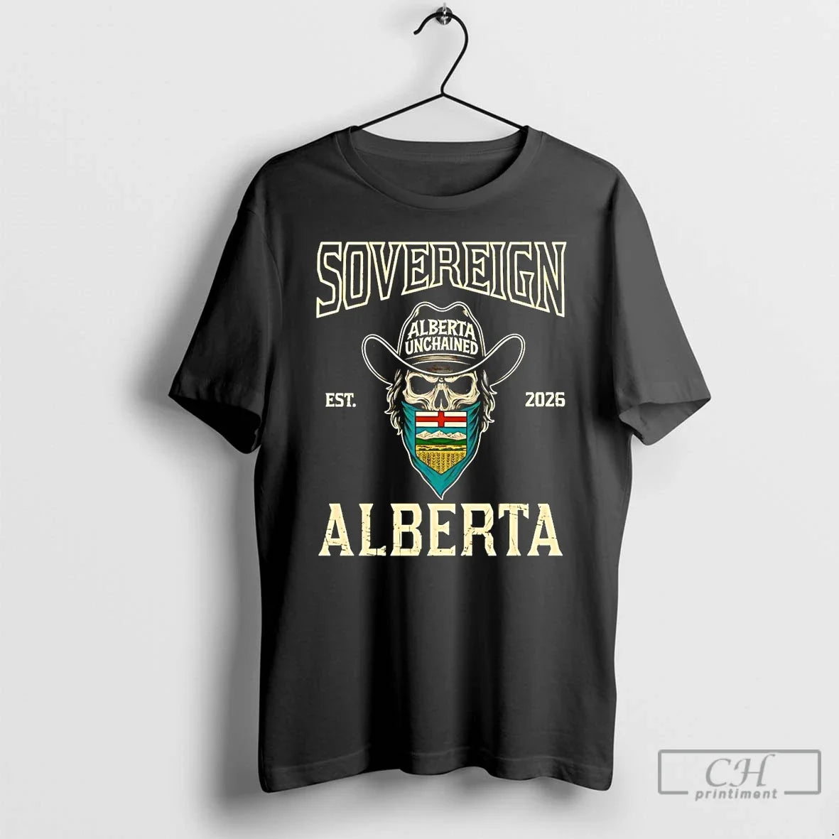 Premium Sovereign Skull Alberta Unchained Est 2026 T Shirts Unisex , , , Long Sleeve Tee