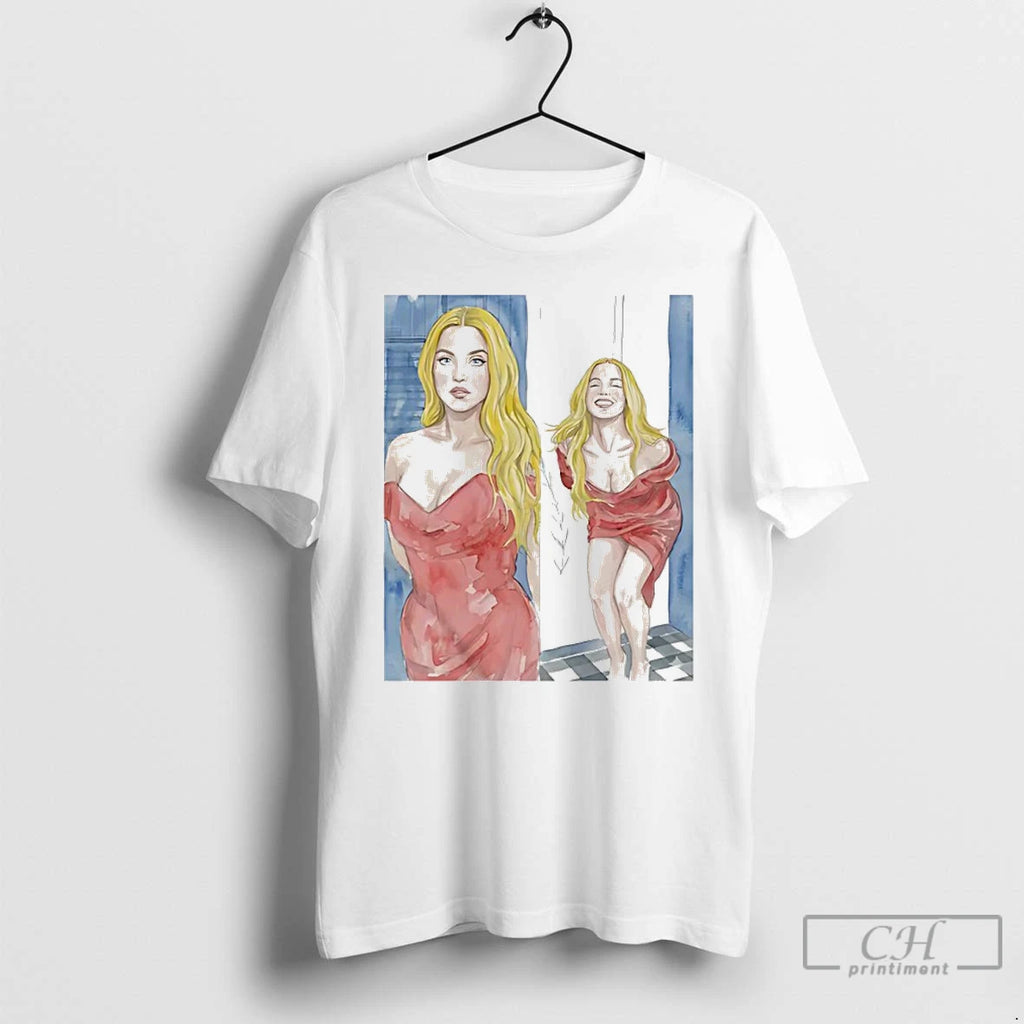 Premium Sydney Sweeney In Red Dress Watercolor Art