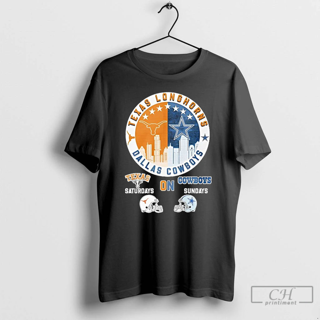 Premium Texas Longhorns On Saturdays And Dallas Cowboys On Sundays Helmet Logo Mashup T Shirts