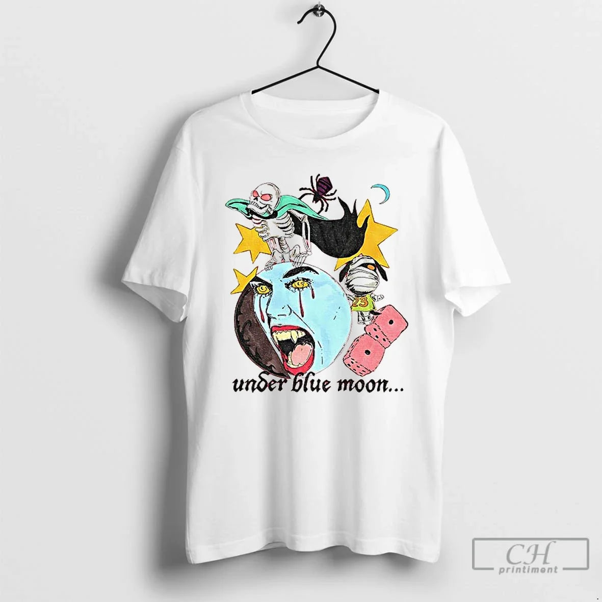 Premium Under Blue Moon Horror Movie Spooky Season Halloween 2025 T Shirts Unisex , , , Long Sleeve Tee