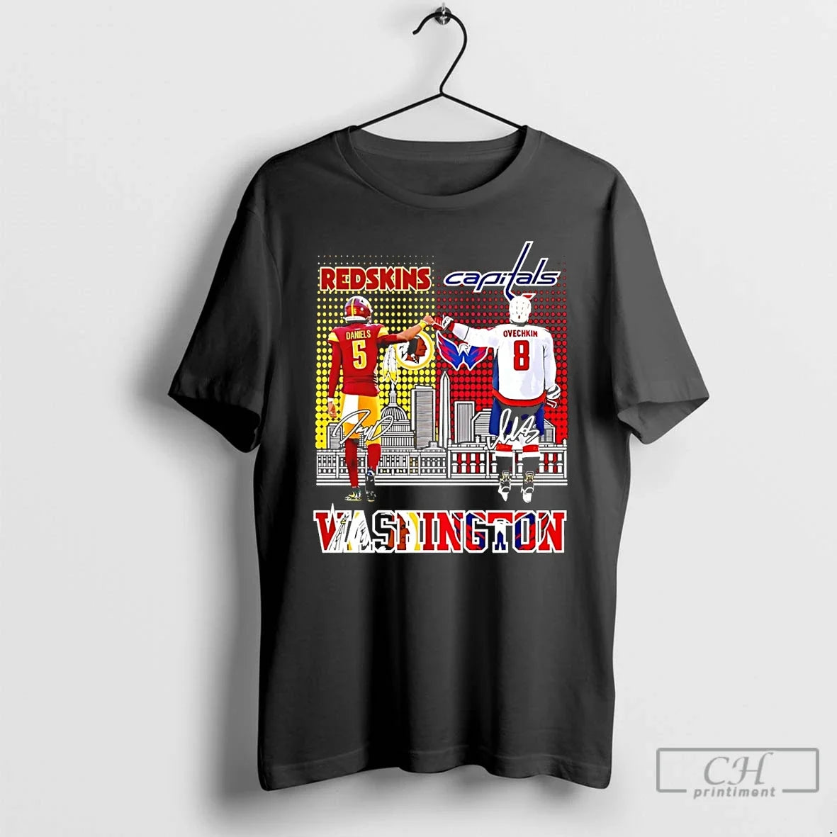 Premium Washington Commanders Daniels Vs Washington Capitals Ovechkin Skyline Signature T Shirts