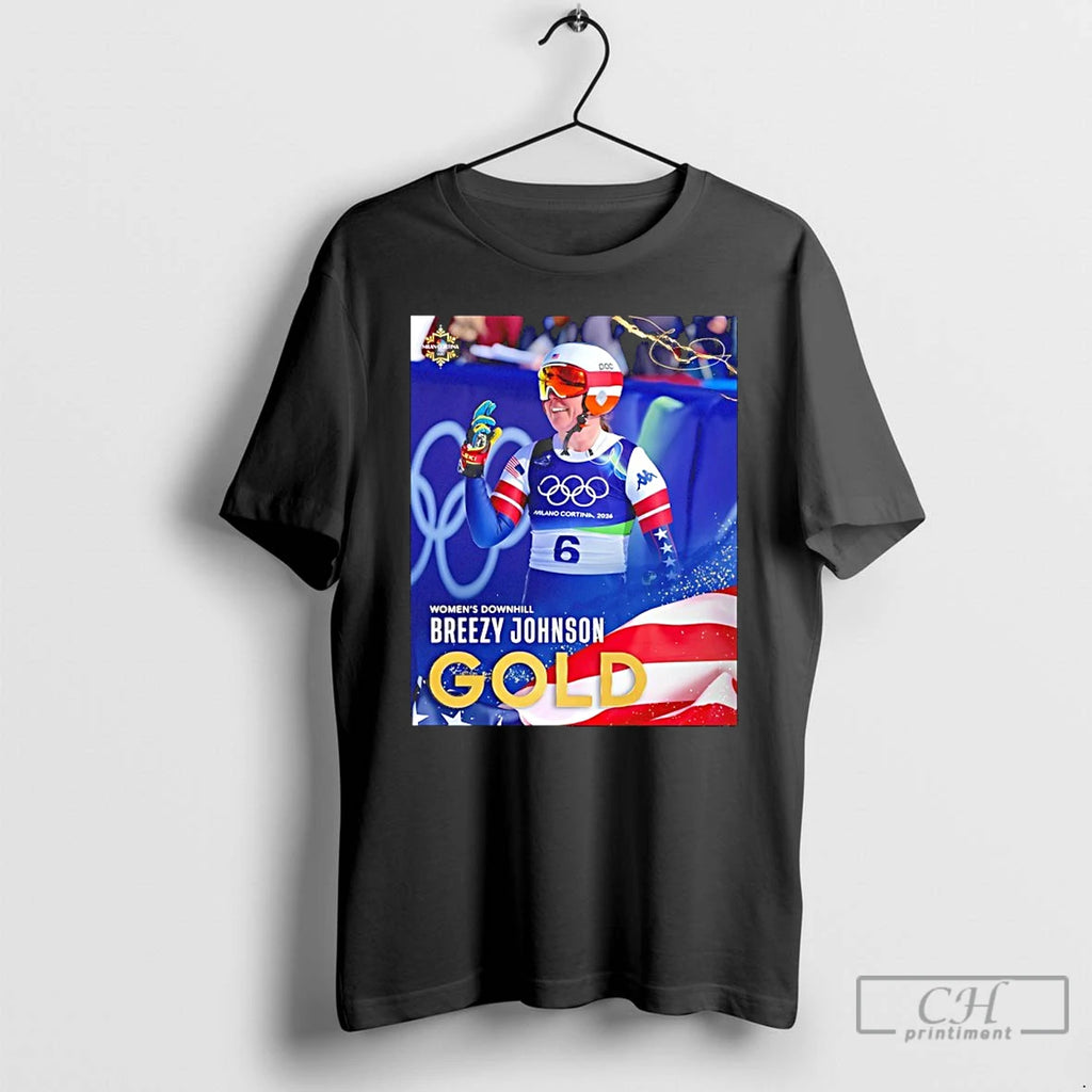 Premium Winter Olympics Womens Downhill Breezy Johnson Is Golden In Cortina 2026 Photo T Shirts