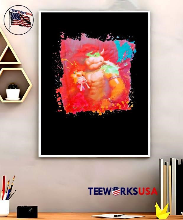 Princess Peach Looking Up at Bowser Abstract Splatter Art T-Shirt