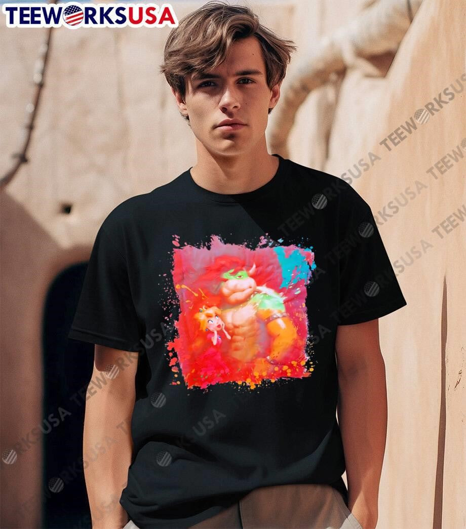 Princess Peach Looking Up at Bowser Abstract Splatter Art T-Shirt