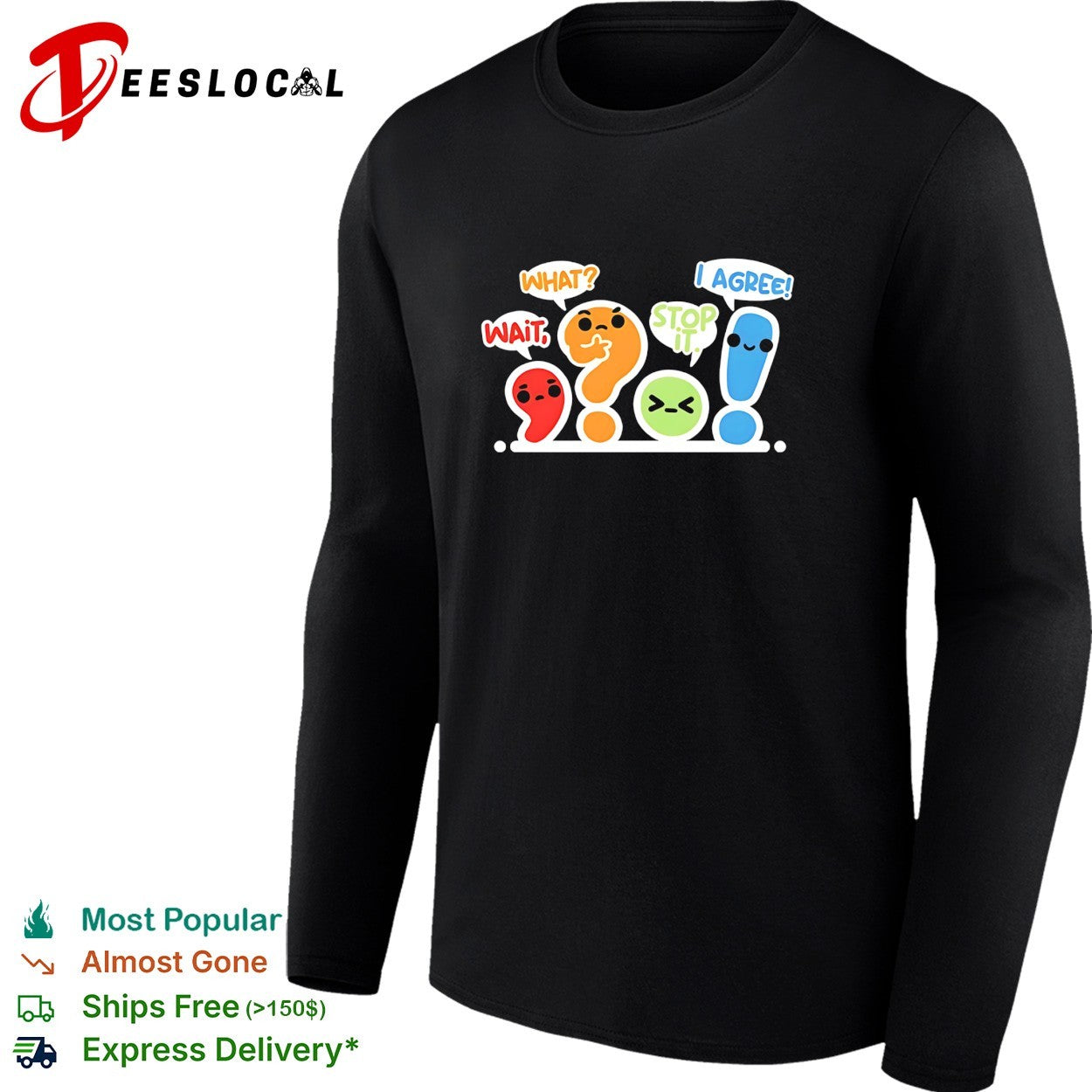 Punctuation marks question mark and exclamation point cartoon characters arguing shirt