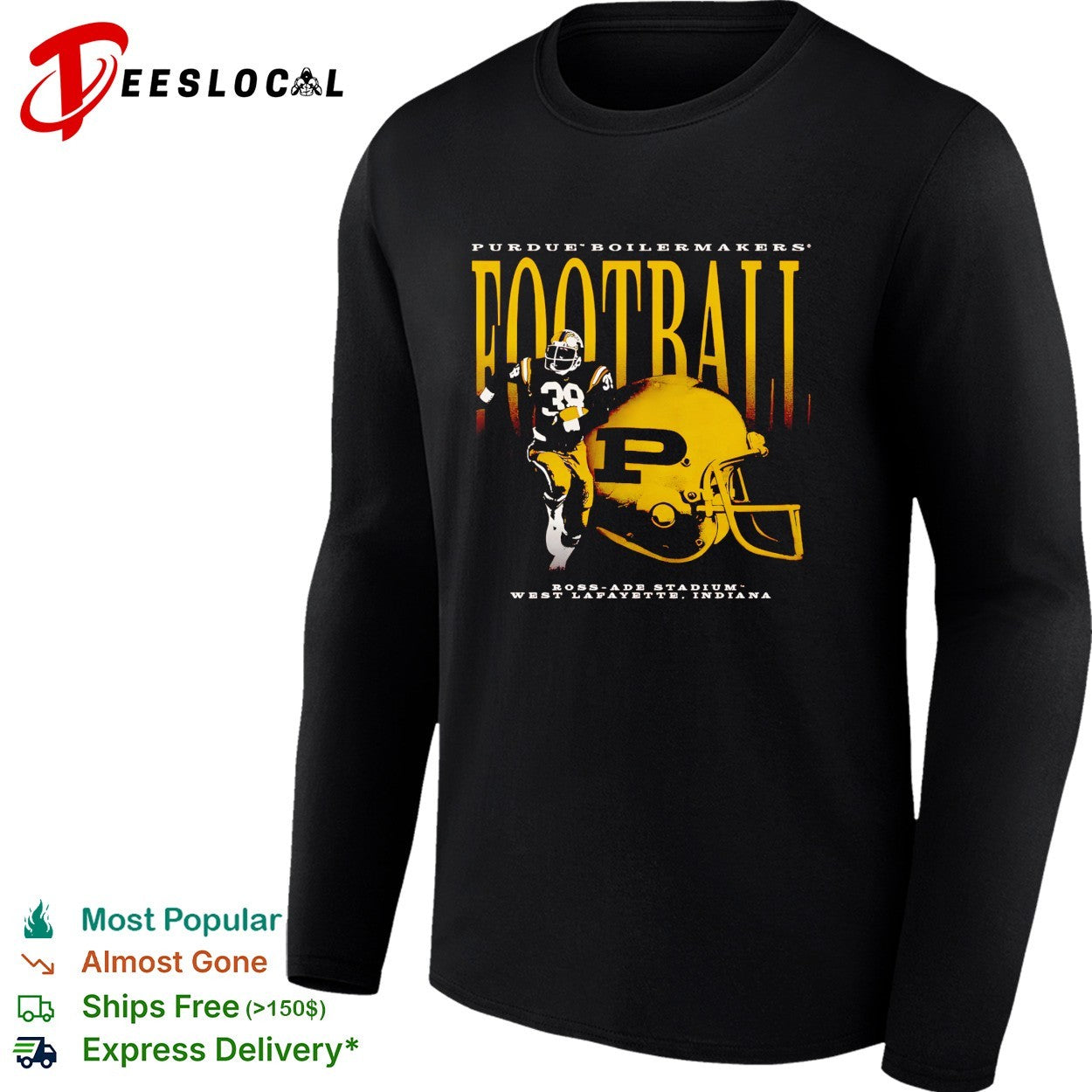 Purdue Boilermakers football player number 39 helmet Ross Ade Stadium shirt