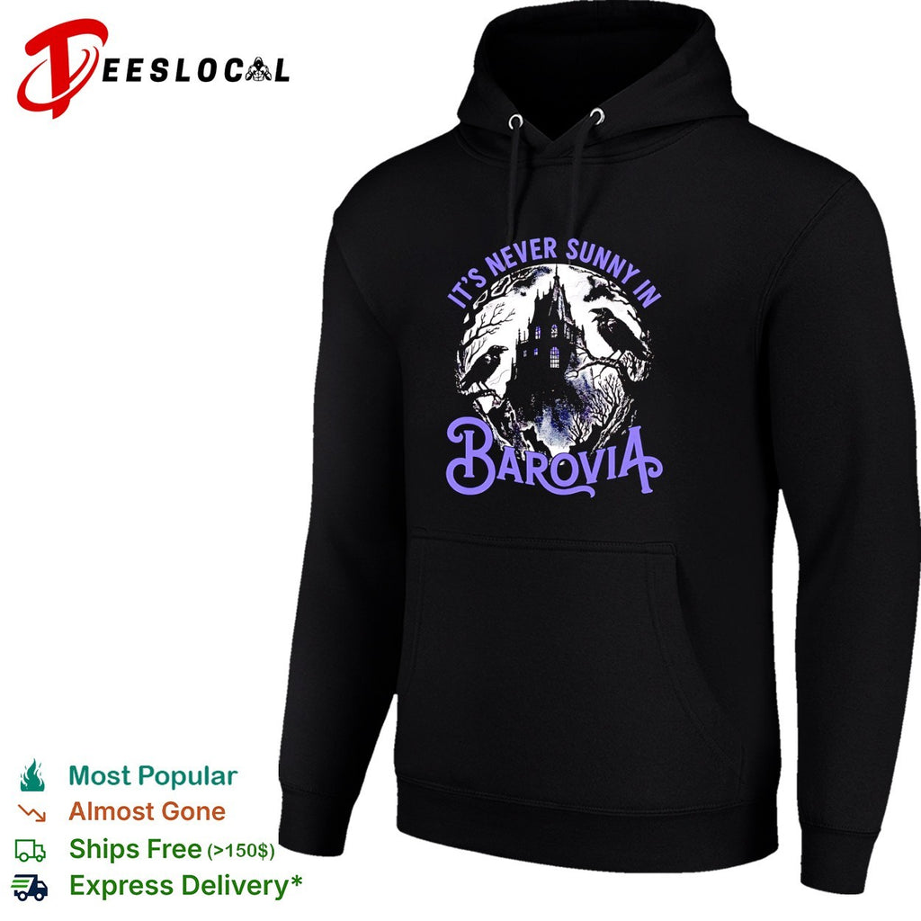 Ravens perching on gothic castle its never sunny in barovia dnd parody shirt