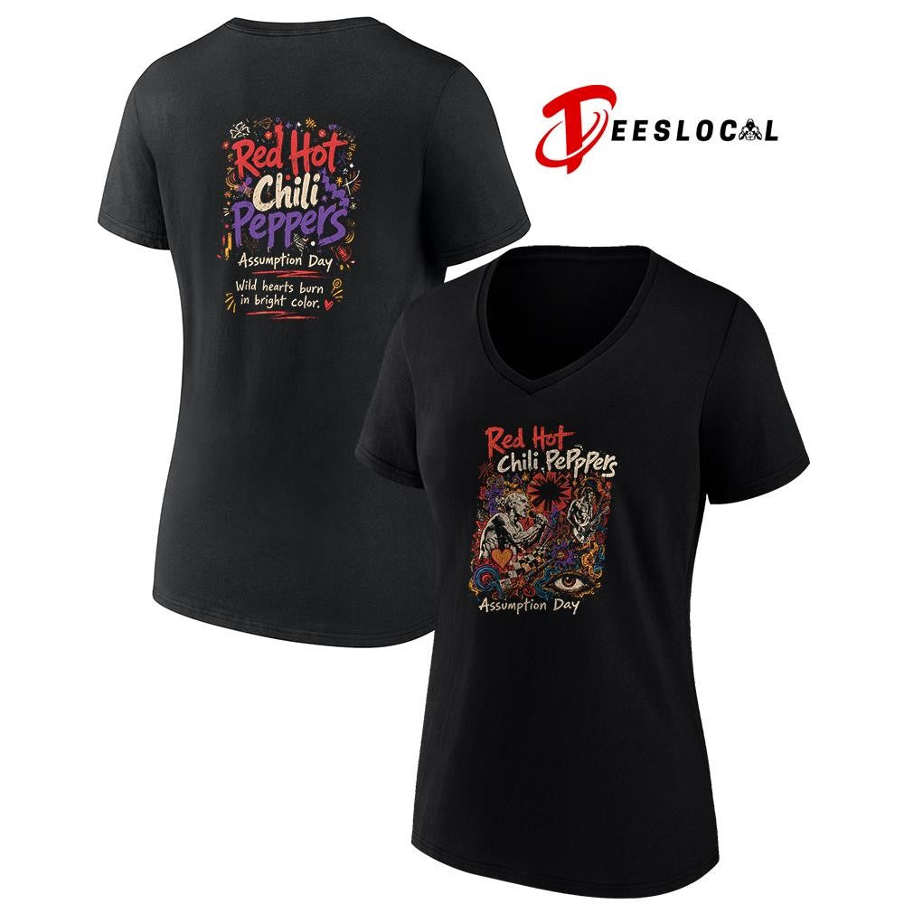 Red Hot Chili Pepppers assumption day wild hearts burn in bright color shirt