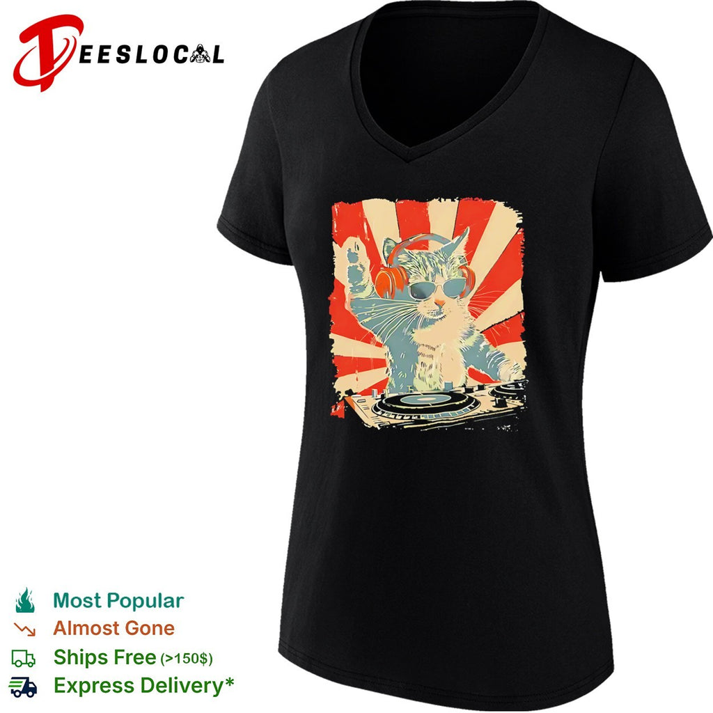Retro DJ Cat with Headphones and Sunglasses shirt