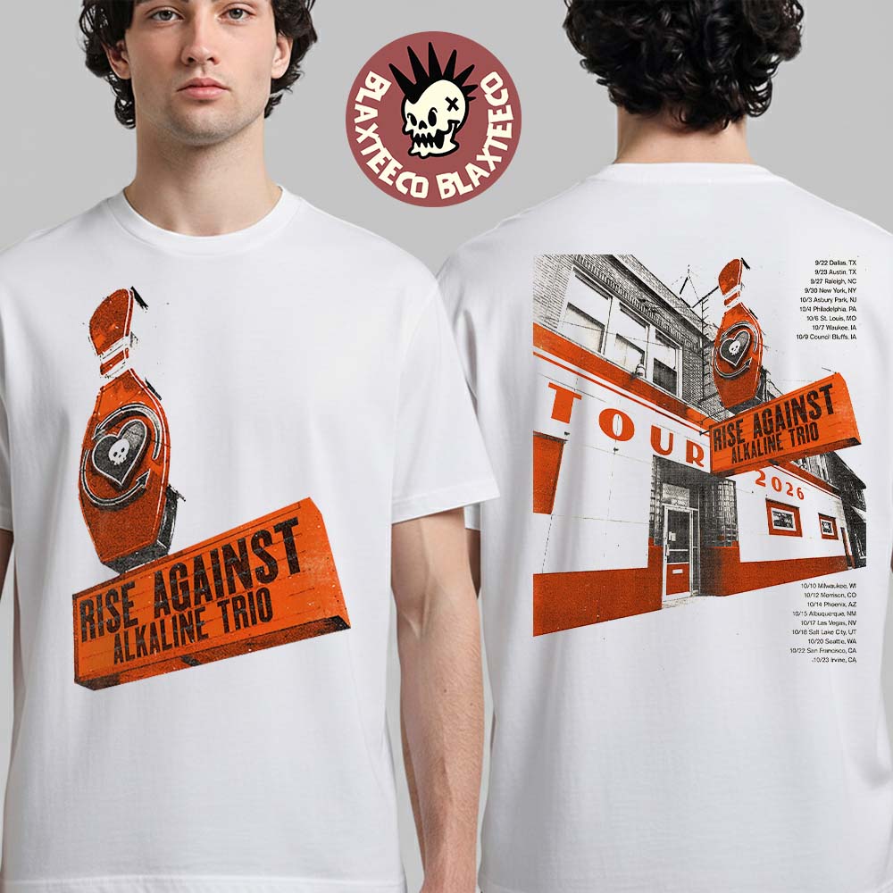 Rise Against Lkaline Trio North America Tour 2026 Schedule Dates Two Sided Tee (1)
