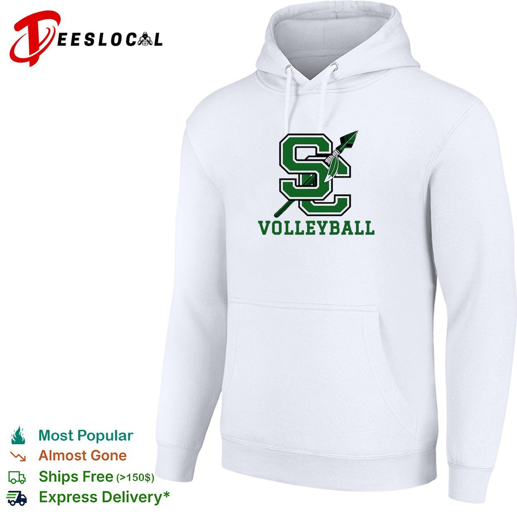 SC volleyball team logo with spear and feather crossing through letters shirt