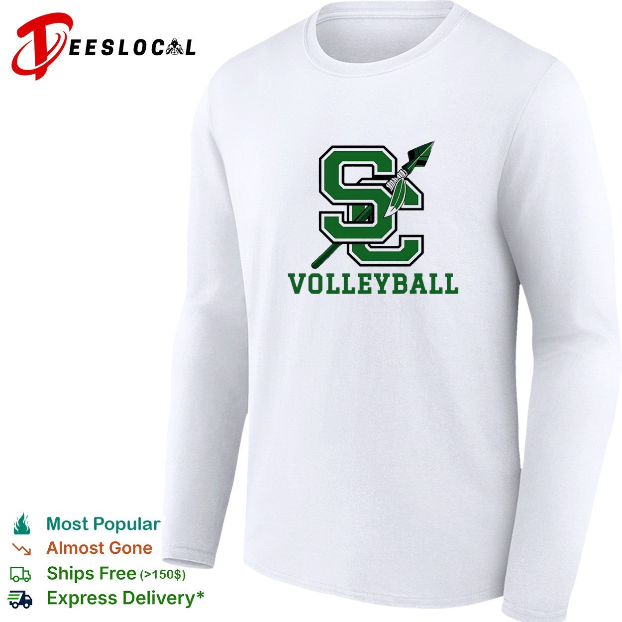 SC volleyball team logo with spear and feather crossing through letters shirt