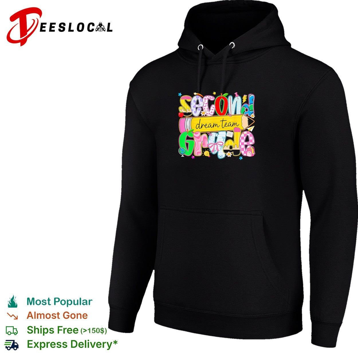 Second grade dream team colorful school supplies lettering back to school shirt