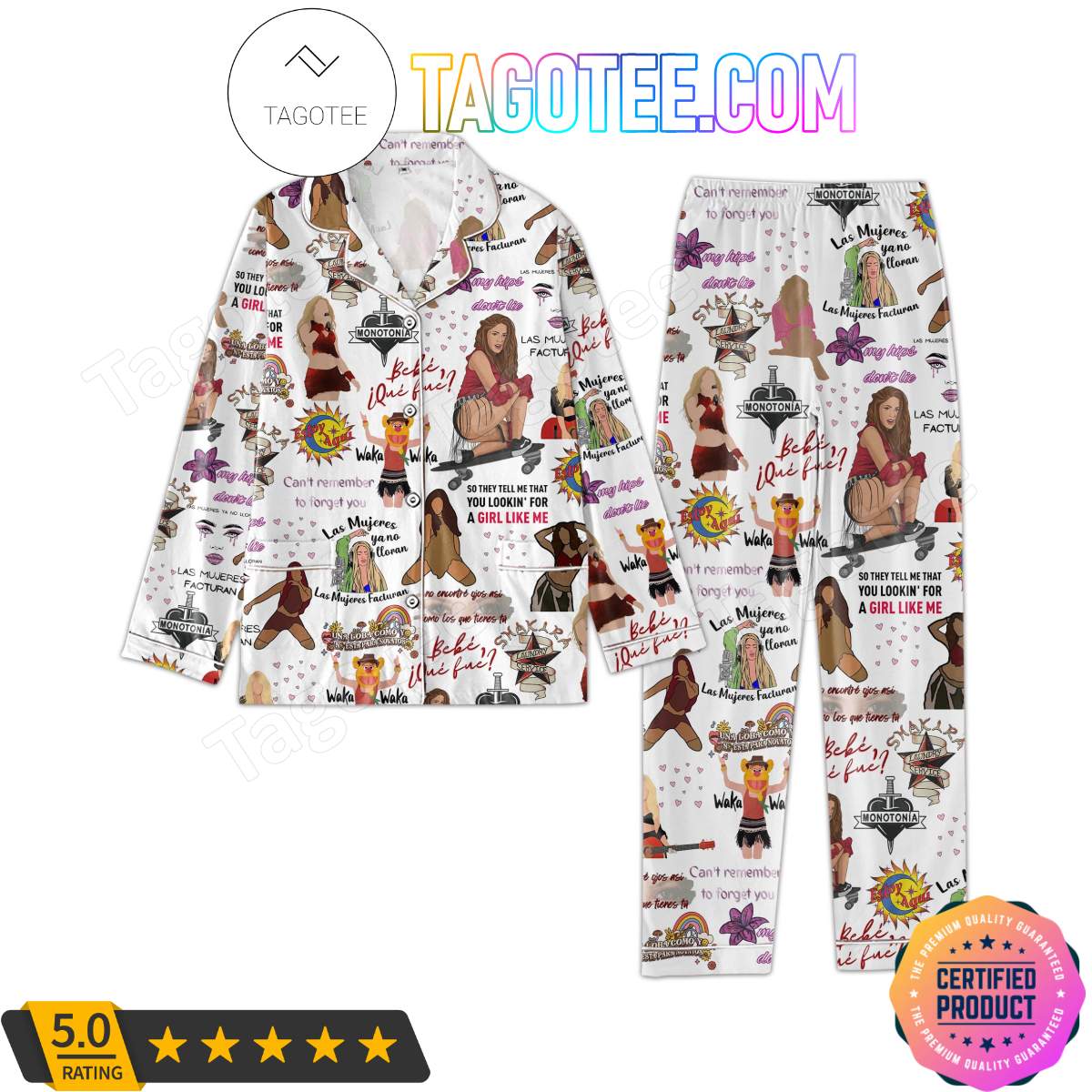 Shakira Music Stickers Printed Sleepwear Pajama Set