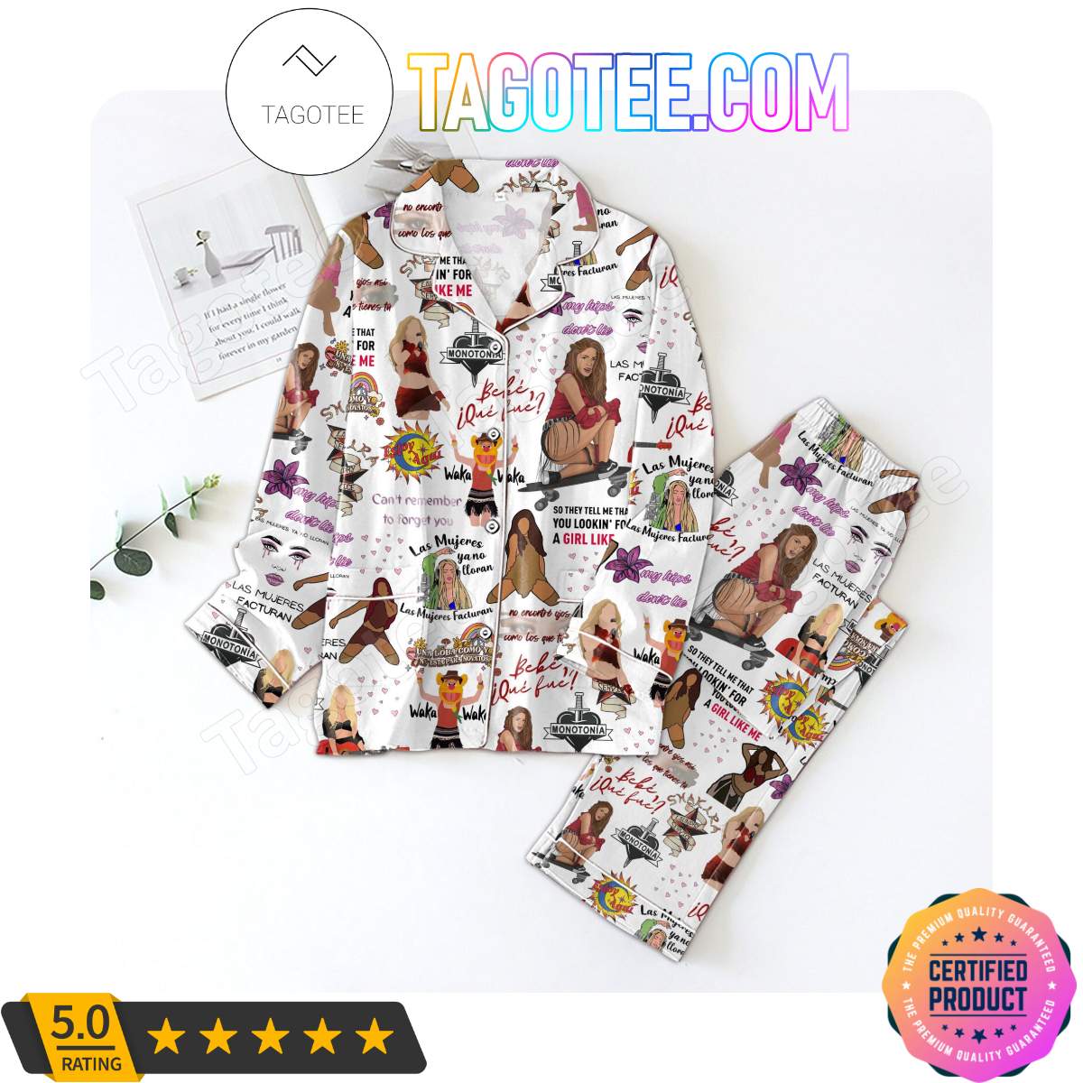Shakira Music Stickers Printed Sleepwear Pajama Set